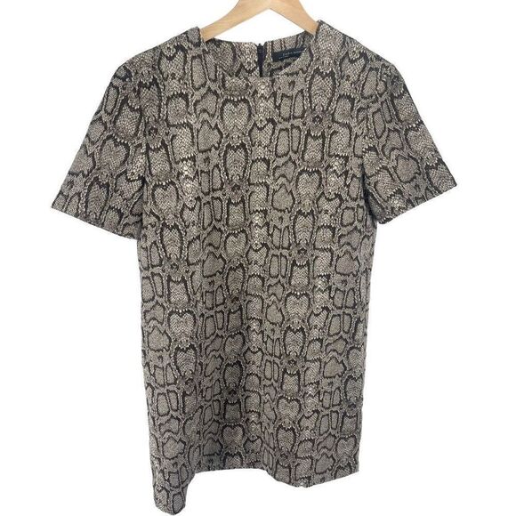 Zara Woman Women's Animal Print Shift Dress Stretch Short Sleeve Tan Gray Medium - Picture 7 of 9
